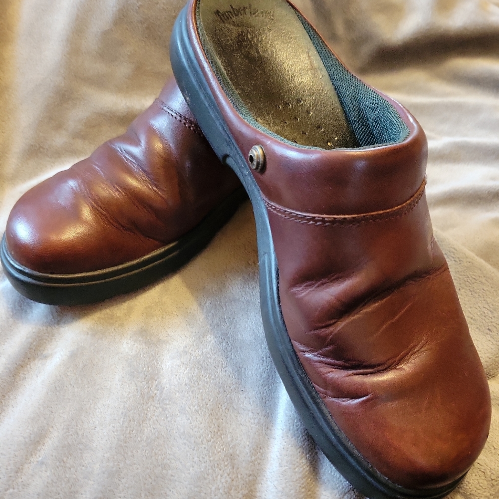 Womens TIMBERLAND Slides CLOGS Mules SZ 8 BROWN Leather.